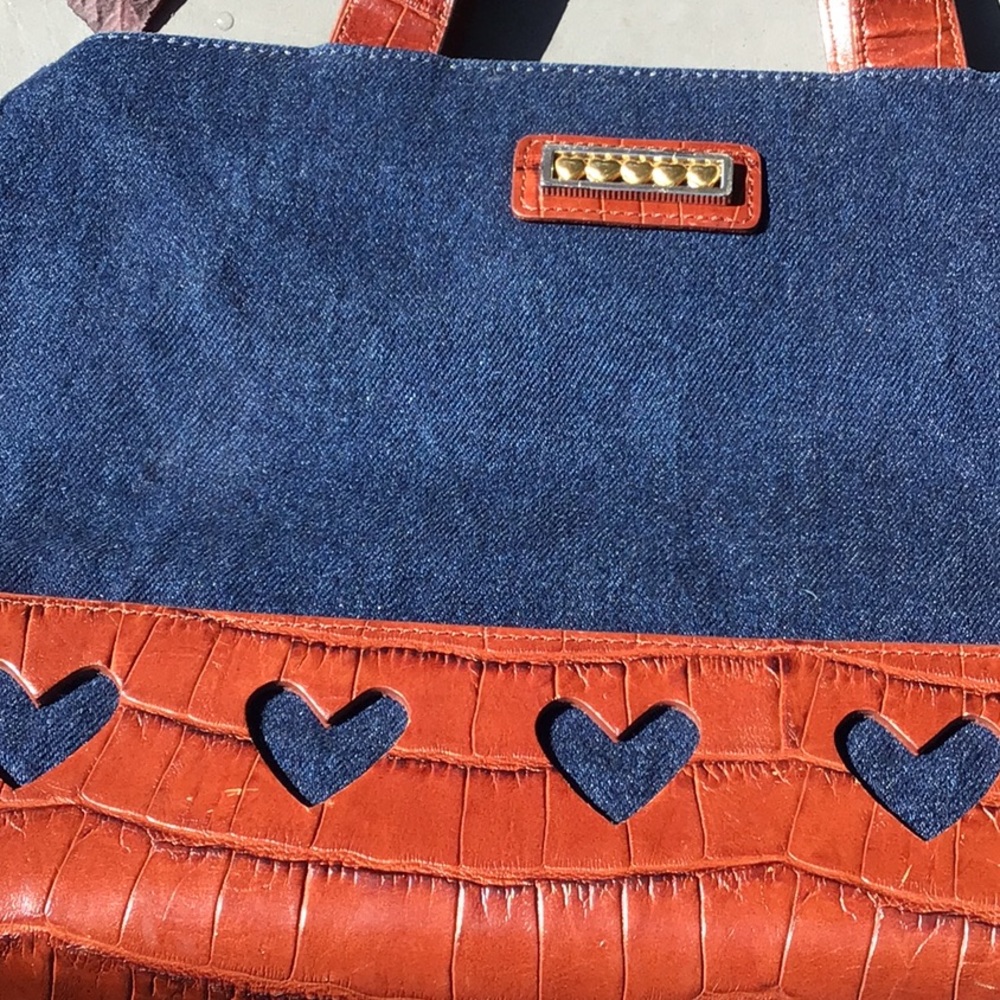 Vintage Brighton Denim Leather Handbag Satchel